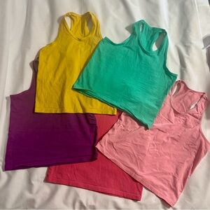 5 girls bright colored crop tank tops